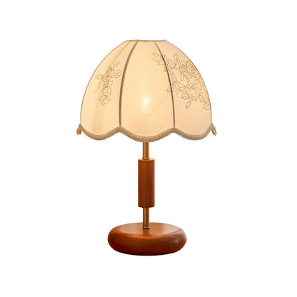 French Retro Fabric Oak Solid Wood Fabric Table Lamp Bedroom Ambience Light