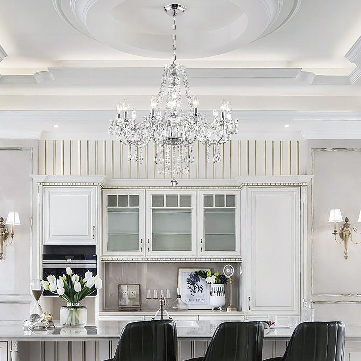 Crystal Chandeliers Clear Chandelier 25 * 27.5In 10-Light Modern