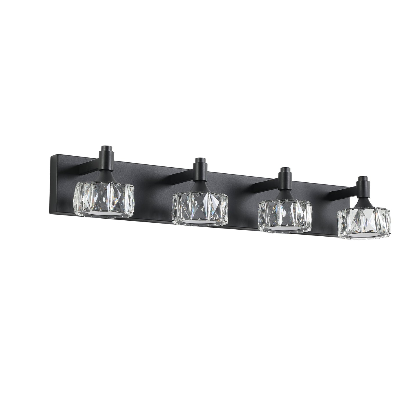 Modern 4-Light Matte Black LED Vanity Light Fixture with Crystal Glass