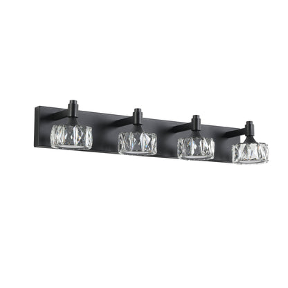 Modern 4-Light Matte Black LED Vanity Light Fixture with Crystal Glass