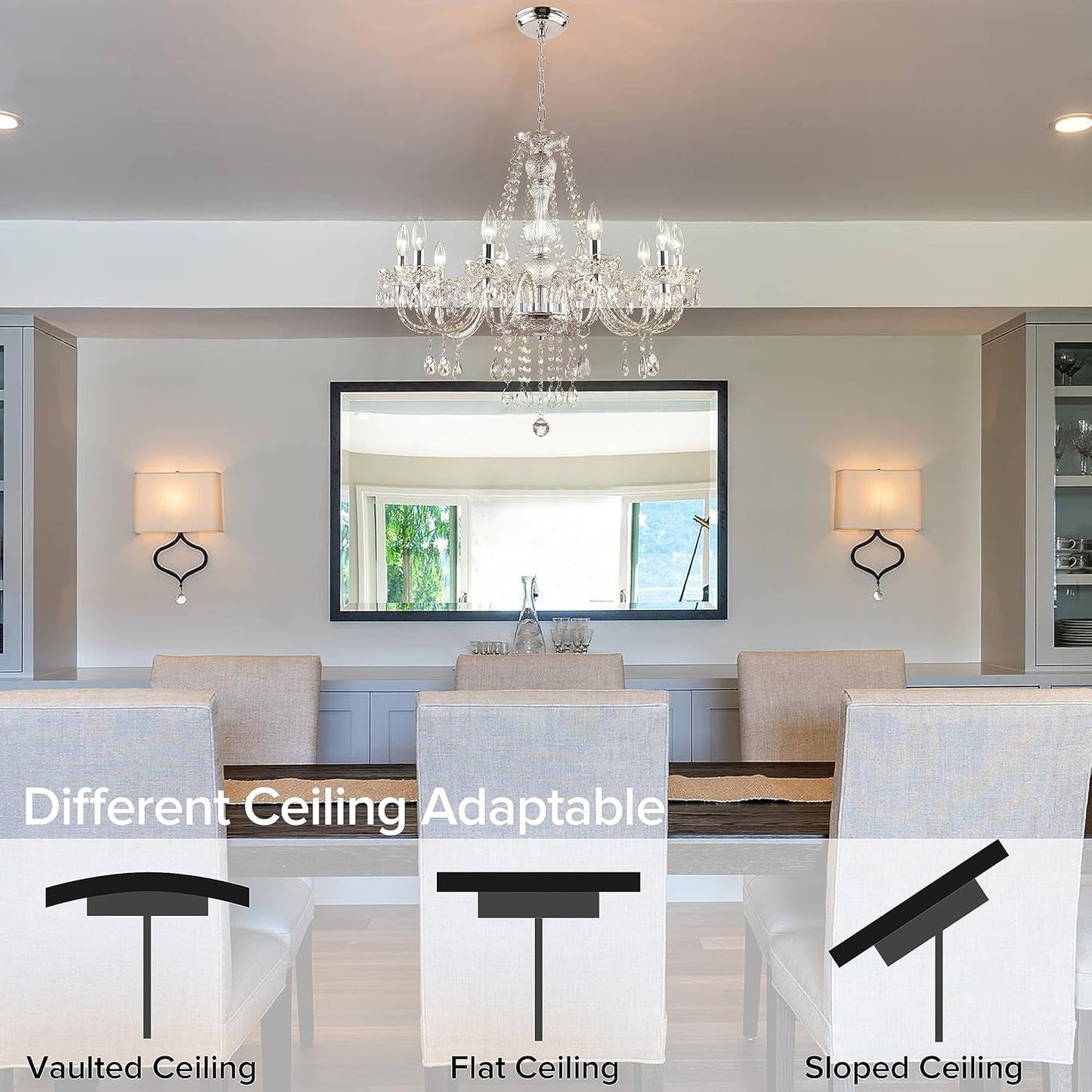 Crystal Chandeliers Clear Chandelier 25 * 27.5In 10-Light Modern