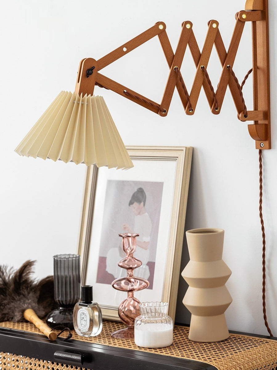 Retro Nordic Japanese Style Solid Wood Telescopic Lamp