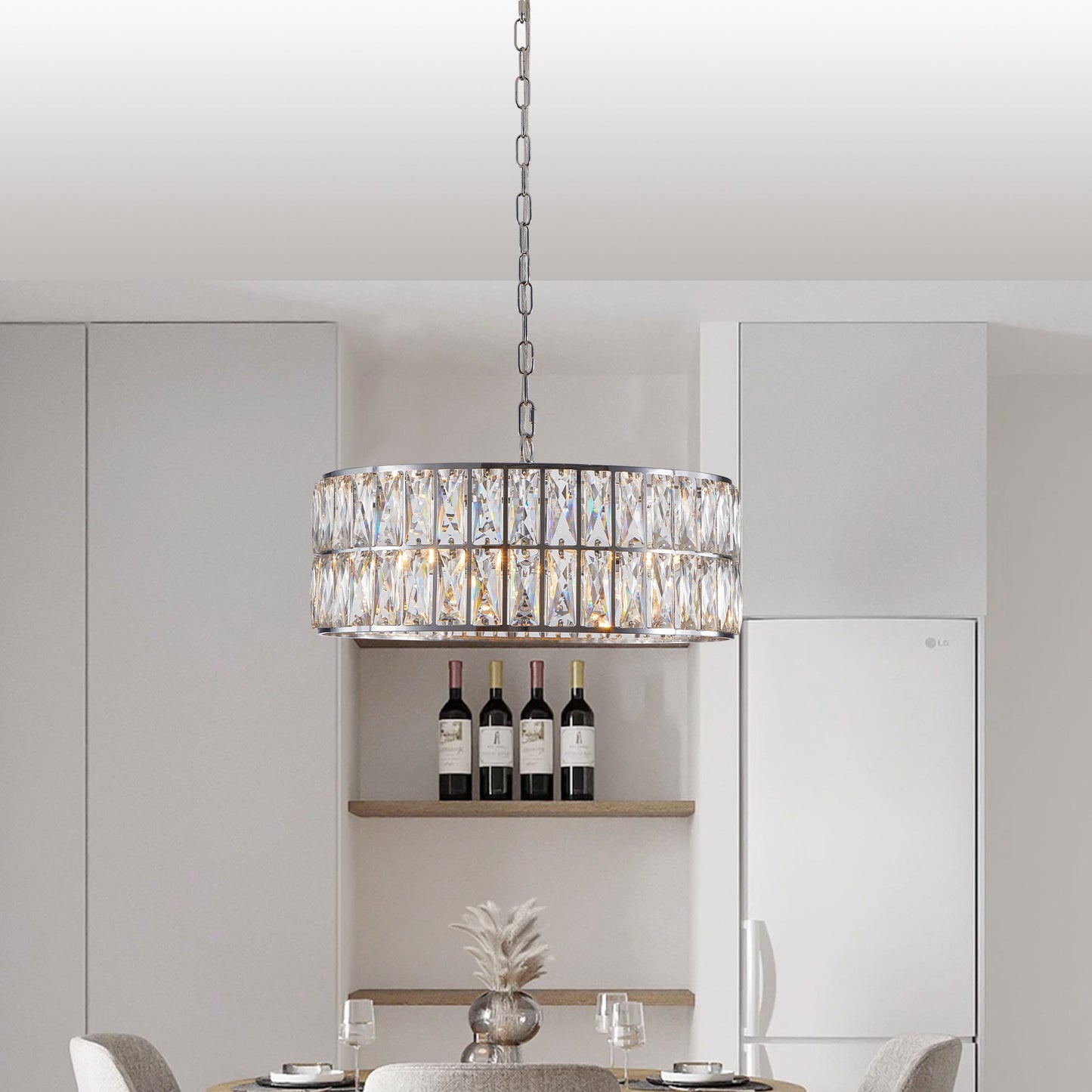 Modern Crystal Drum Chandelier, 6-Light Pendant Lighting Fixture with