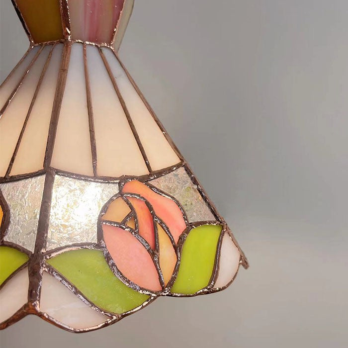 Rose Blue Stained Glass Pendant Light - Retro