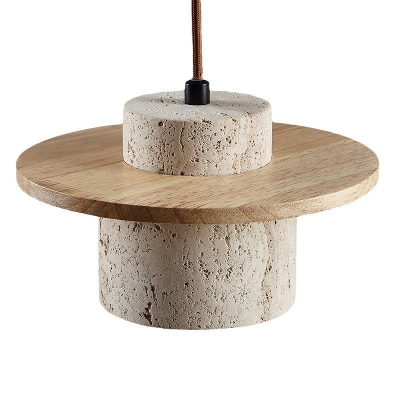 Retro Stone Pendant Light - Warm Wood Finish
