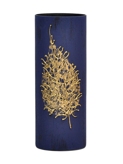 Handpainted Glass Vase for Flowers | Table vase 12 inch | Dark blue