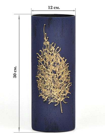 Handpainted Glass Vase for Flowers | Table vase 12 inch | Dark blue