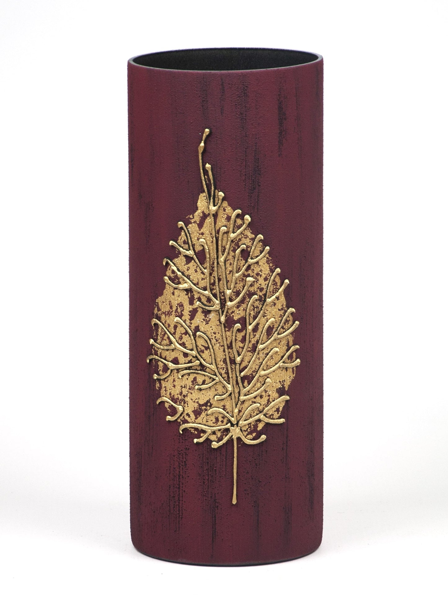 Handpainted Glass Vase for Flowers | Table Vase Art Decorated Burgundy