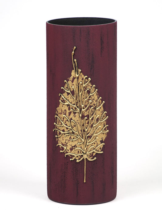 Handpainted Glass Vase for Flowers | Table Vase Art Decorated Burgundy