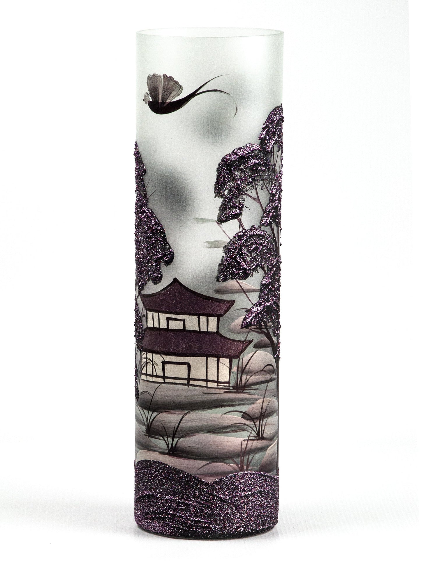 Decorated Glass Vase for Flowers | Cylinder Vase | Chinese Interior