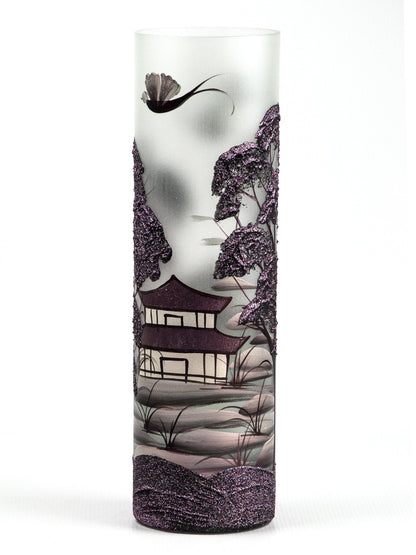 Decorated Glass Vase for Flowers | Cylinder Vase | Chinese Interior