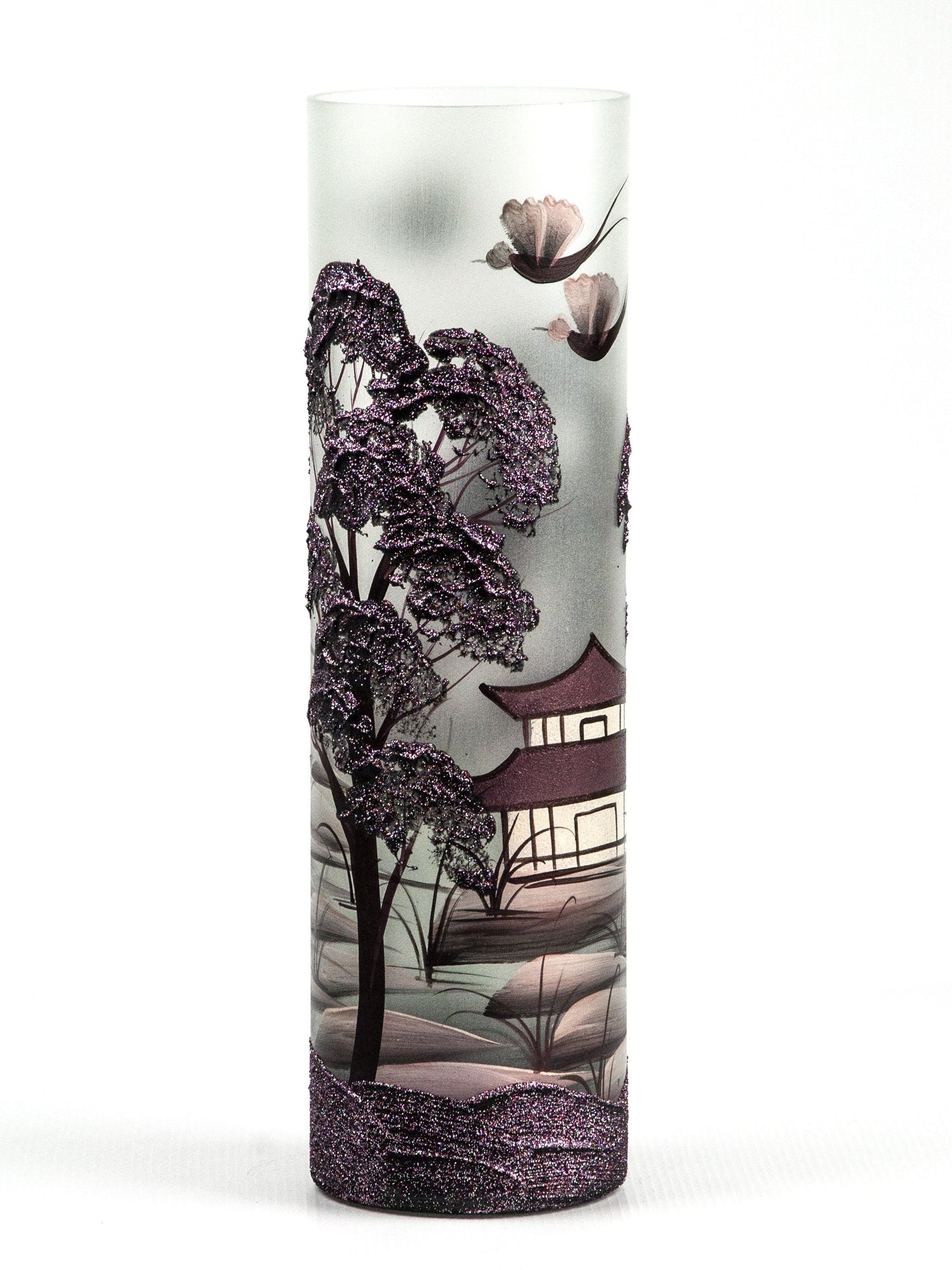 Decorated Glass Vase for Flowers | Cylinder Vase | Chinese Interior