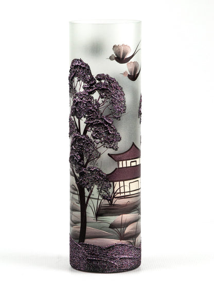Decorated Glass Vase for Flowers | Cylinder Vase | Chinese Interior