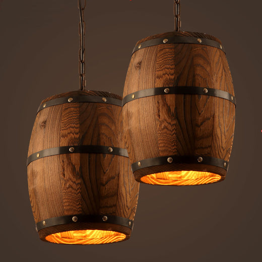 Lámpara de araña de barril de madera, rústica nórdica, de luz colgante