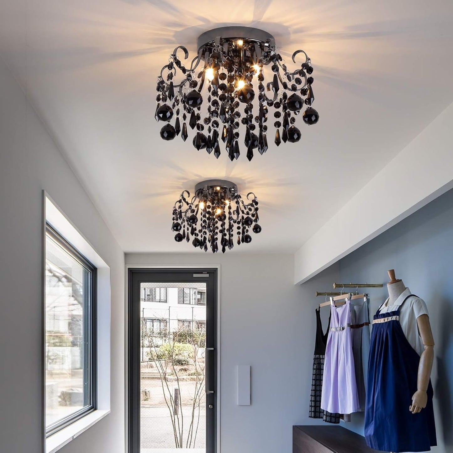 Small Crystal Flush Mount Ceiling Light 3-Light G9