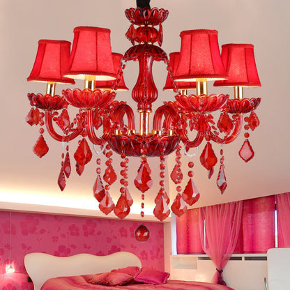 European-style Chandelier Red Color Crystal Lamp Living Room