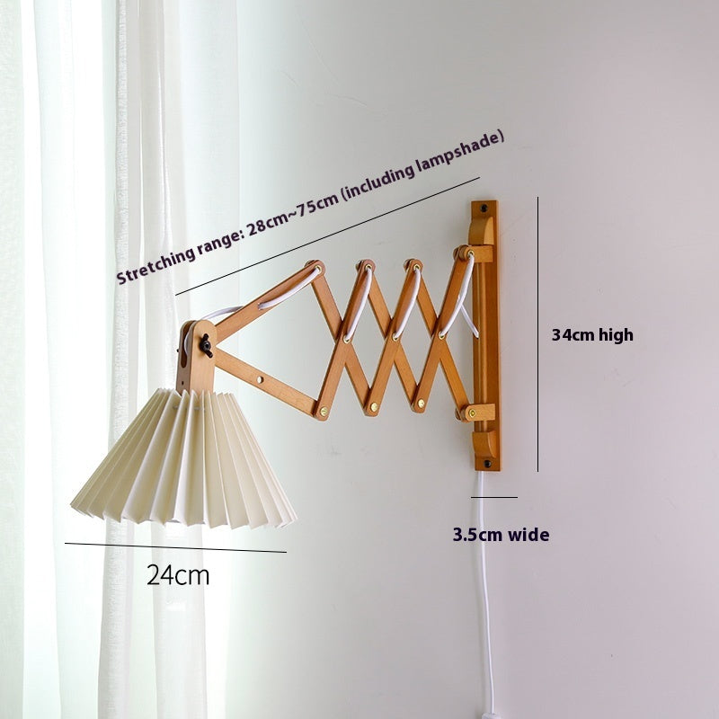 Retro Nordic Japanese Style Solid Wood Telescopic Lamp