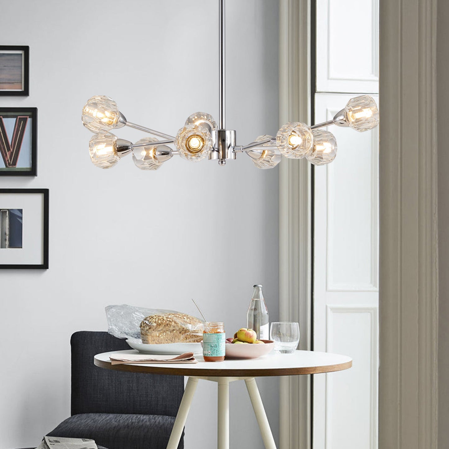 Modern Crystal Chandeliers, 9 Lights Chrome Chandelier for Living Room