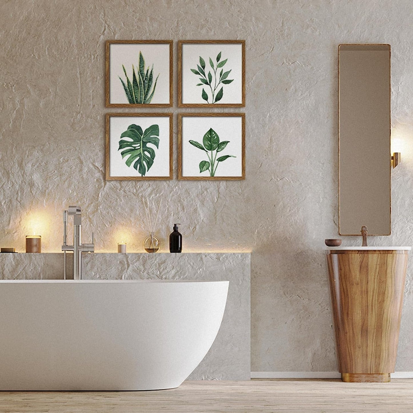 Botanical Bathroom Wall Art Green Plant Framed Set