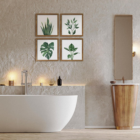 Botanical Bathroom Wall Art Green Plant Framed Set