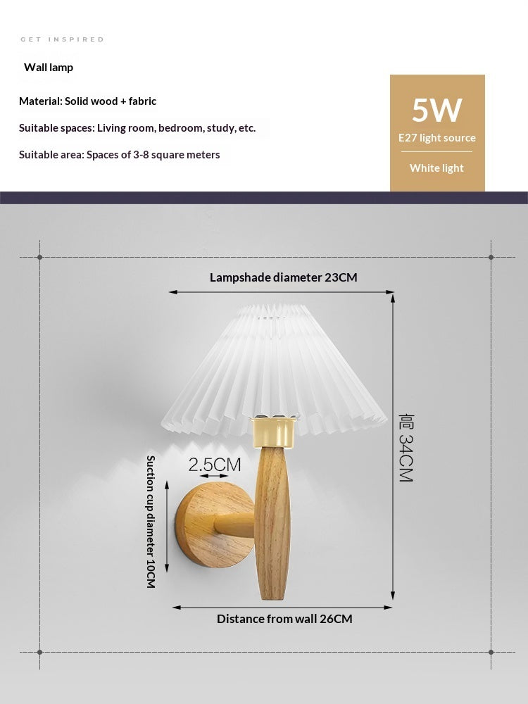 Pleated Wood Wall Lamp with PVC Shade