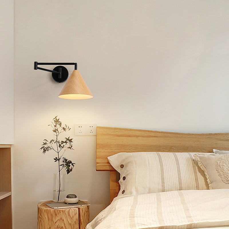 Nordic Wood Grain Retractable Rocker Arm Wall Lamp