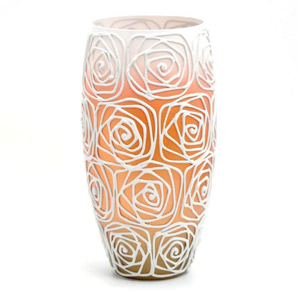 Handpainted Glass Vase for Flowers | Painted Art Glass Orange Oval