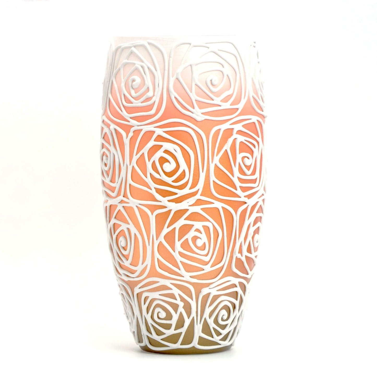 Handpainted Glass Vase for Flowers | Painted Art Glass Orange Oval