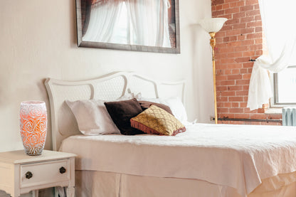 Handpainted Glass Vase for Flowers | Painted Art Glass Orange Oval