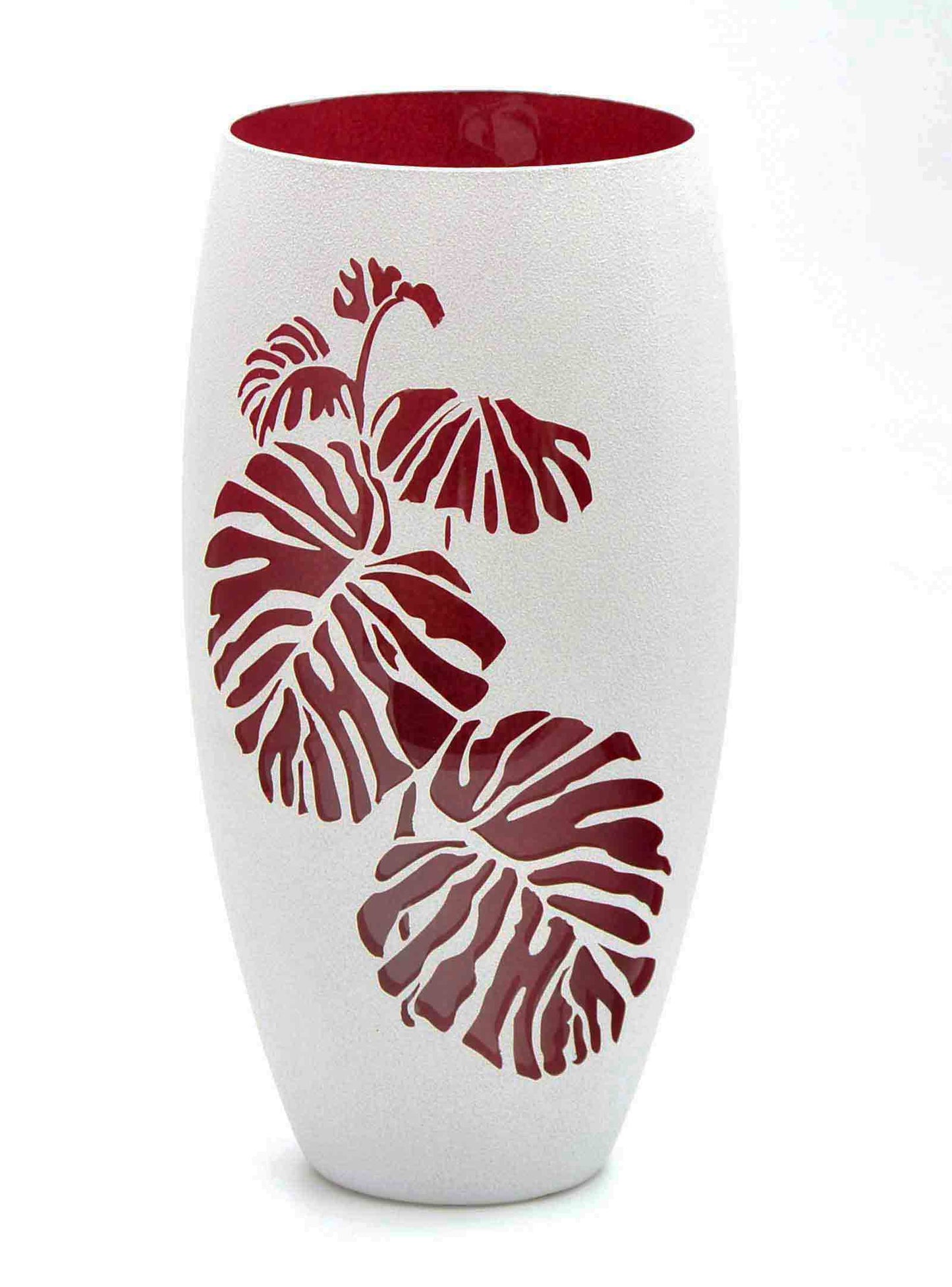 Burgundy Interior | Art decorated vase | Handmade Glass Oval Vase |