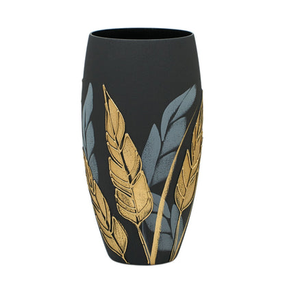 Handpainted Glass Vase for Flowers | Painted Art Glass Oval Vase |