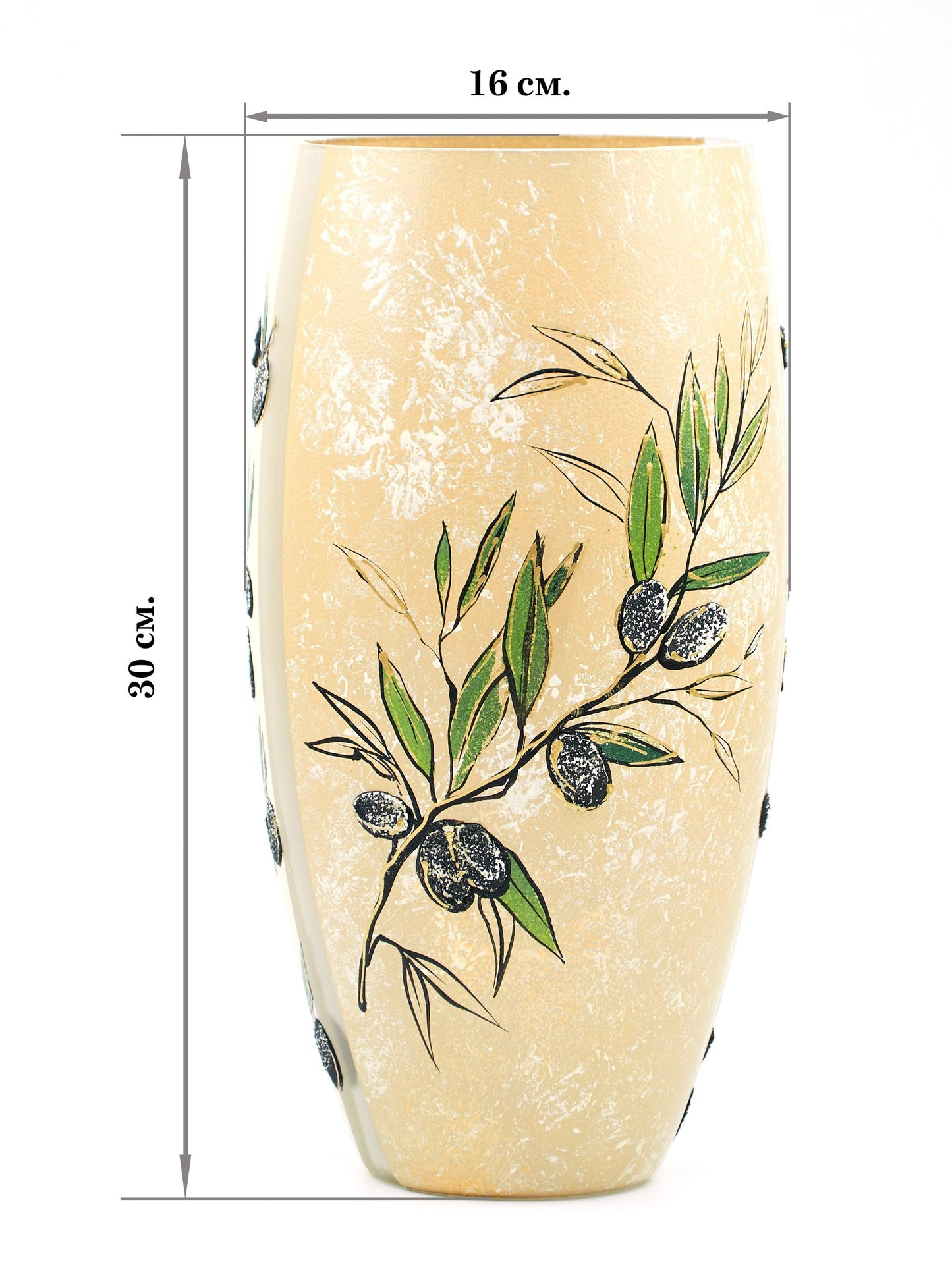 Handpainted Glass Vase for Flowers | Painted Art Olives Oval Vase |