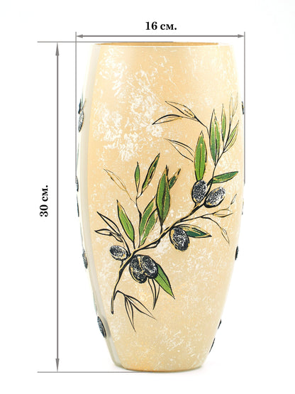 Handpainted Glass Vase for Flowers | Painted Art Olives Oval Vase |