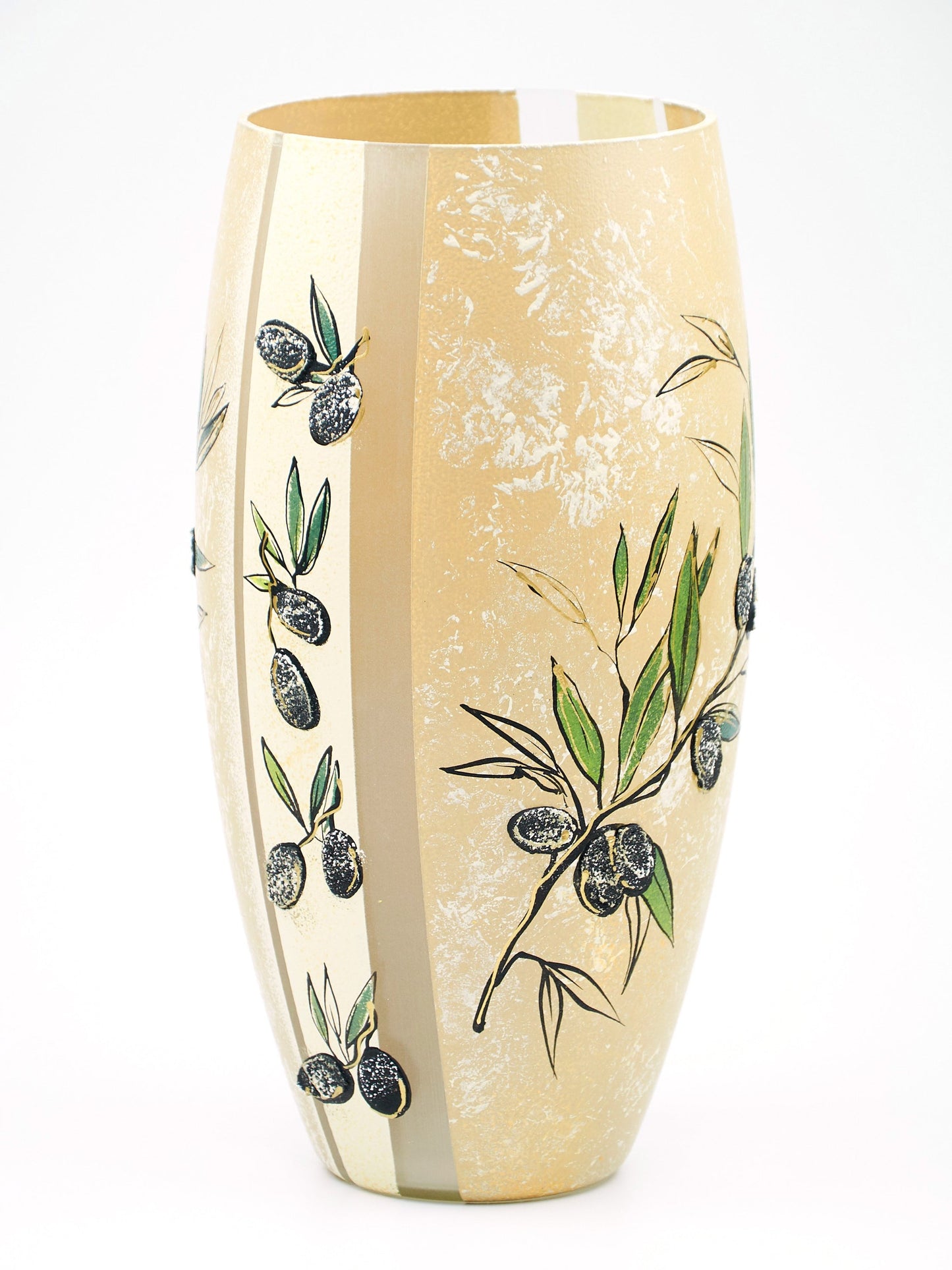 Handpainted Glass Vase for Flowers | Painted Art Olives Oval Vase |