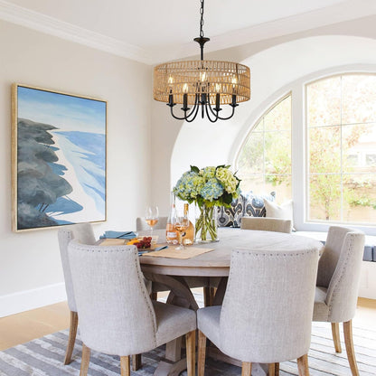 Modern Farmhouse Chandelier Light Fixtures, 5-Lights Large Rattan