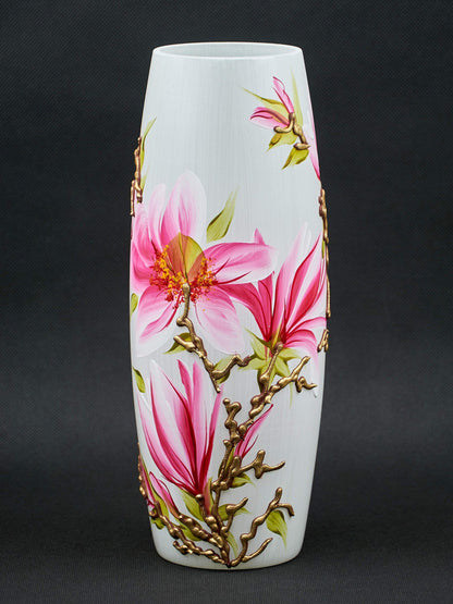 Handpainted Glass Vase for Flowers | Magnolia Oval Vase | Interior