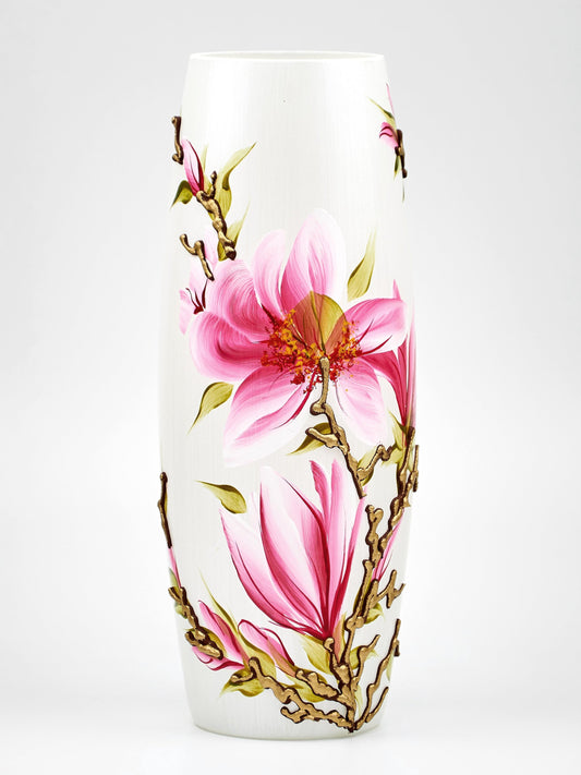 Handpainted Glass Vase for Flowers | Magnolia Oval Vase | Interior