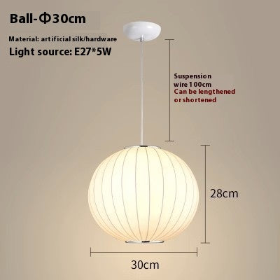 Simple Fabric Lantern Ball Chandelier Bedroom Dining Room Bar Counter Tea Room Silk Lamp