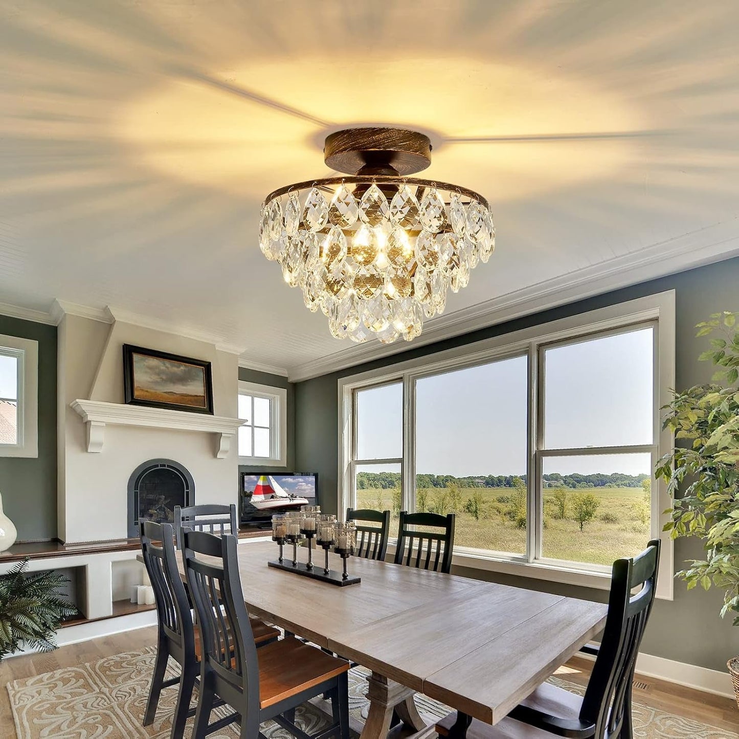 Small Modern Crystal Chandelier: Bronze Hallway Ceiling Light
