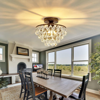 Small Modern Crystal Chandelier: Bronze Hallway Ceiling Light