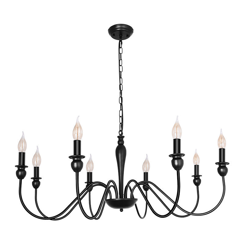 Candle Chandelier Dining Room Bend Tube Iron Art Light Fixture Black
