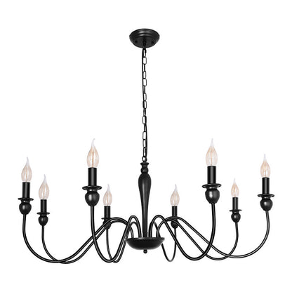 Candle Chandelier Dining Room Bend Tube Iron Art Light Fixture Black