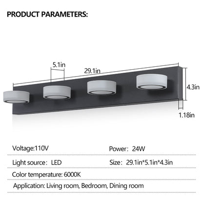 LED Modern Black 4-Light Vanity Lights Fixtures Over Mirror Bath Wall