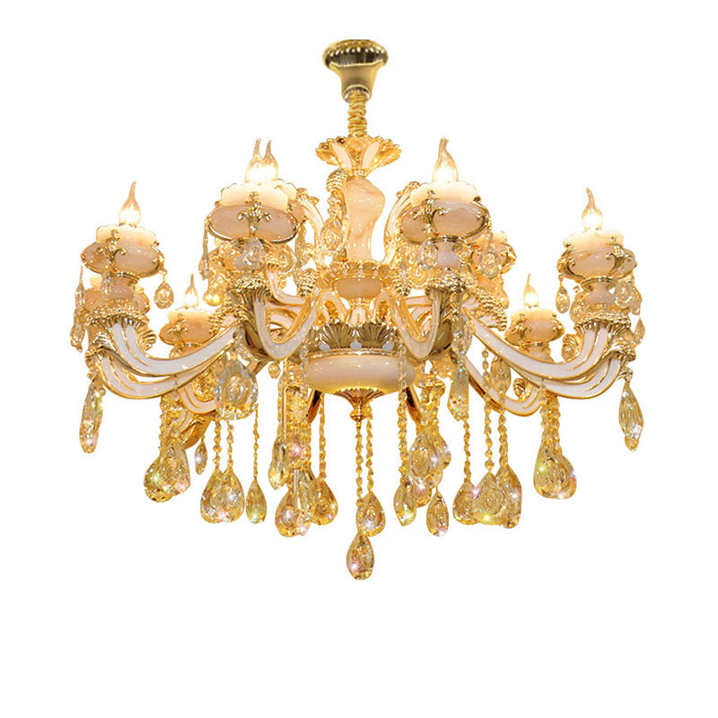 European-style Jade Crystal Chandelier Luxury Atmosphere Wiring