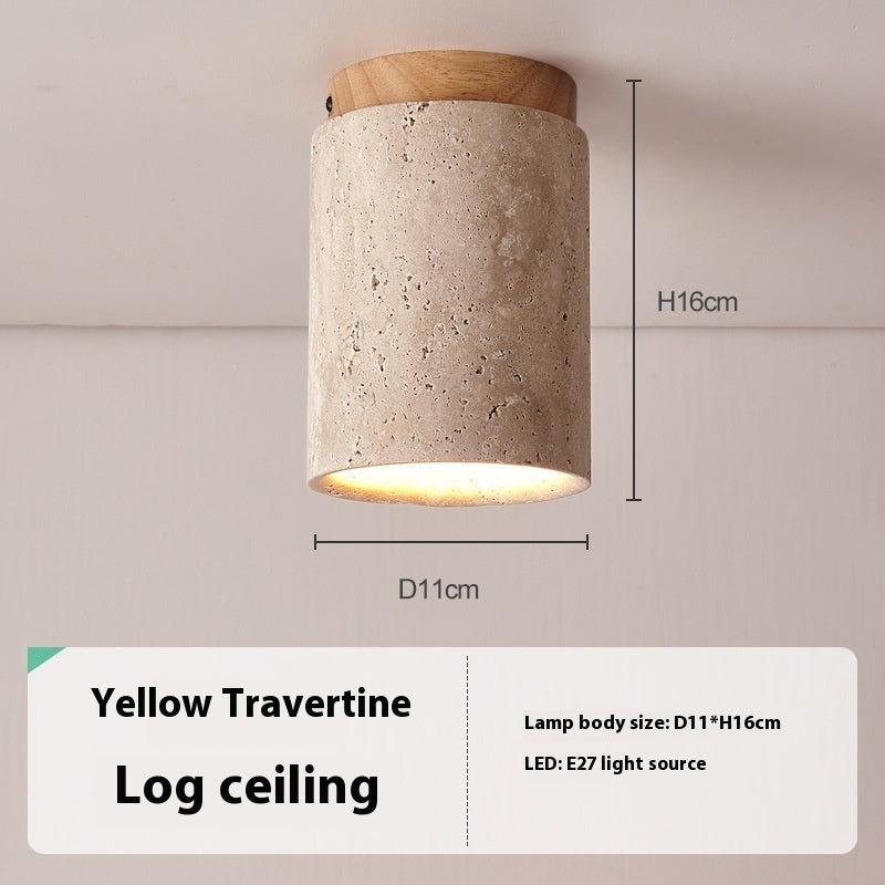 Yellow Cave Stone Wooden Silent Wind Ceiling Lamp