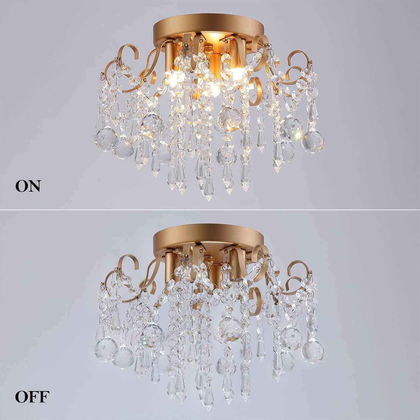 Small Gold Crystal Chandelier Modern 3-Light G9