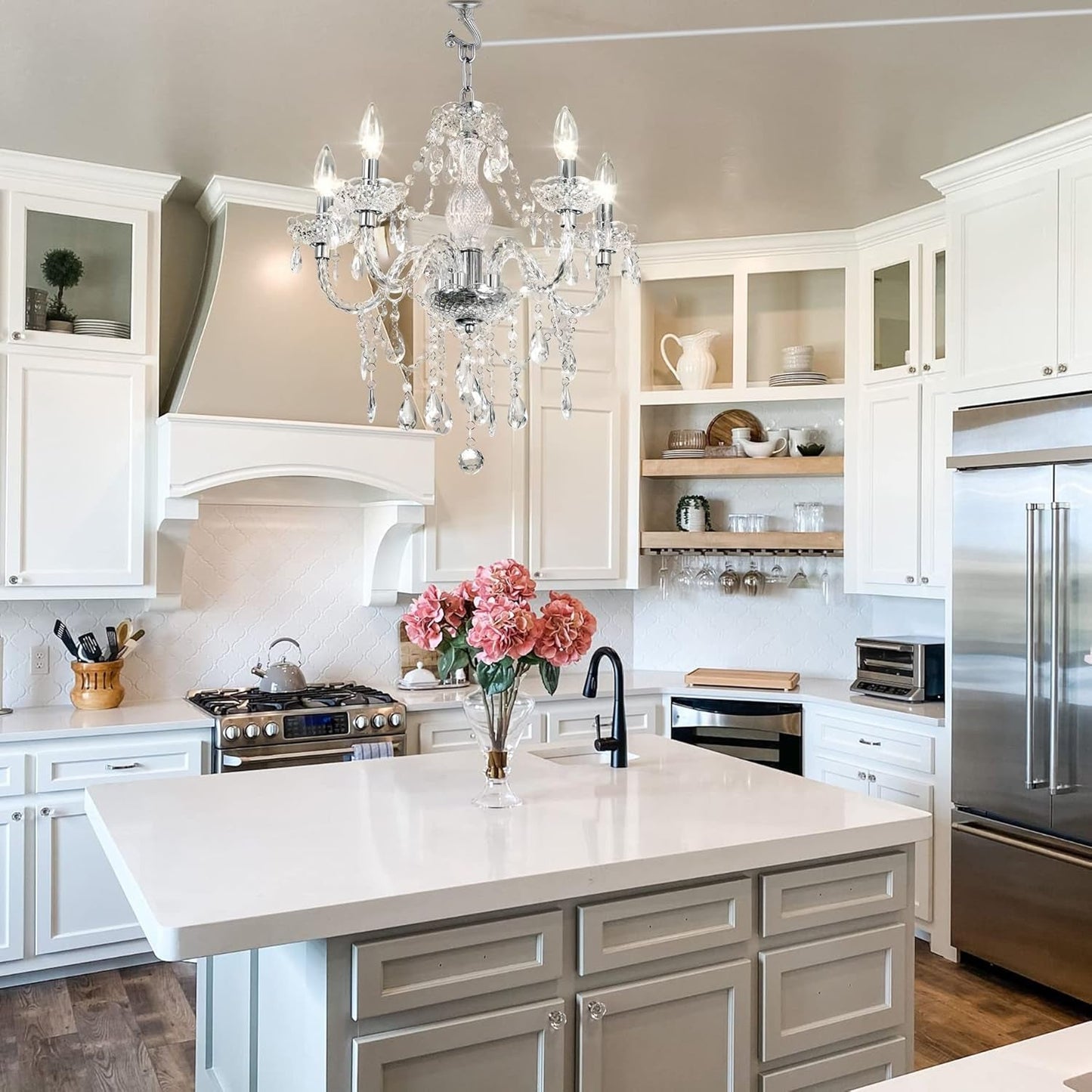 Plug-In 5 Light Crystal Hanging Pendant Lights Acrylic Chandelier with