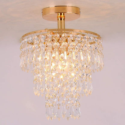 Mini Size Crystal Chandelier Modern Flush Mount Ceiling Light 3 Tiers