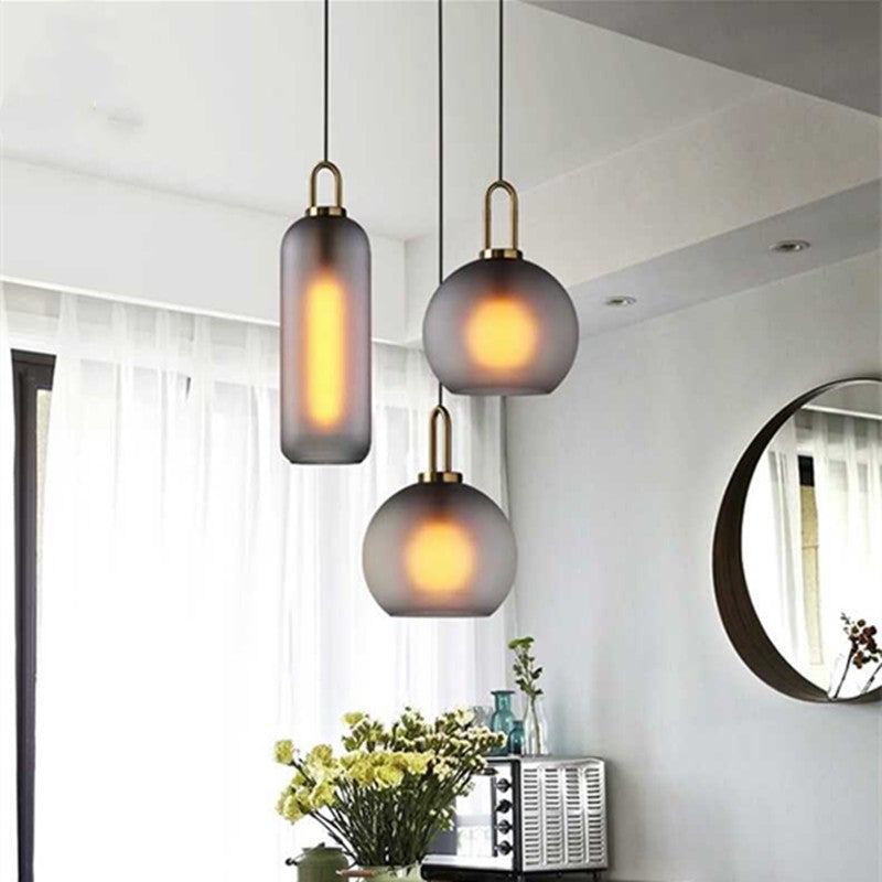 Nordic Glass Ball Pendant Light Iron Frame