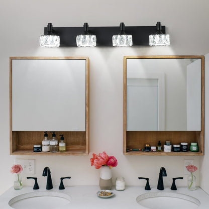 Modern 4-Light Matte Black LED Vanity Light Fixture with Crystal Glass
